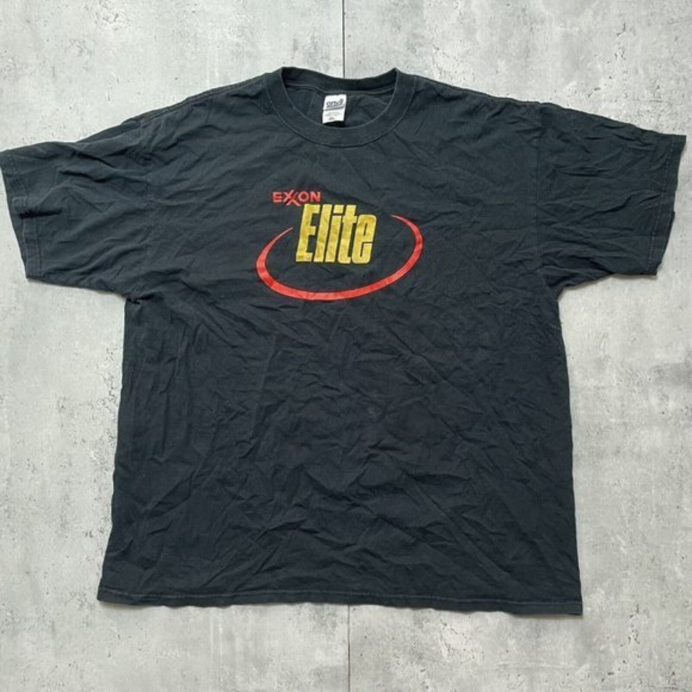 Vintage Exxon Elite Black Tshirt Anvil Tag American Oil Company‎ Size XXL